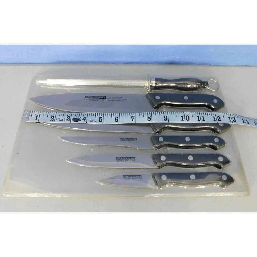 KUCHESTOLZ FIVE PIECE STAINLESS STEEL KNIFE SET AND SHARPENER